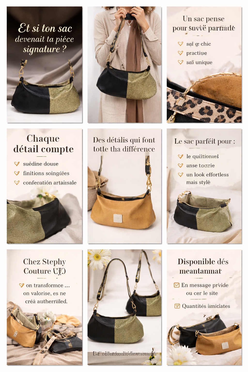 Sac demi-lune fait main – Taille S – Anse réglable – Stephy Couture (Copie)