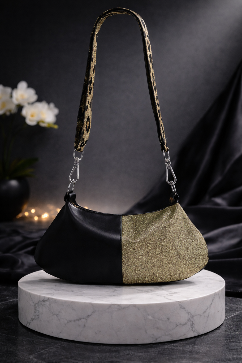 Sac demi-lune fait main – Taille M – Anse réglable – Stephy Couture