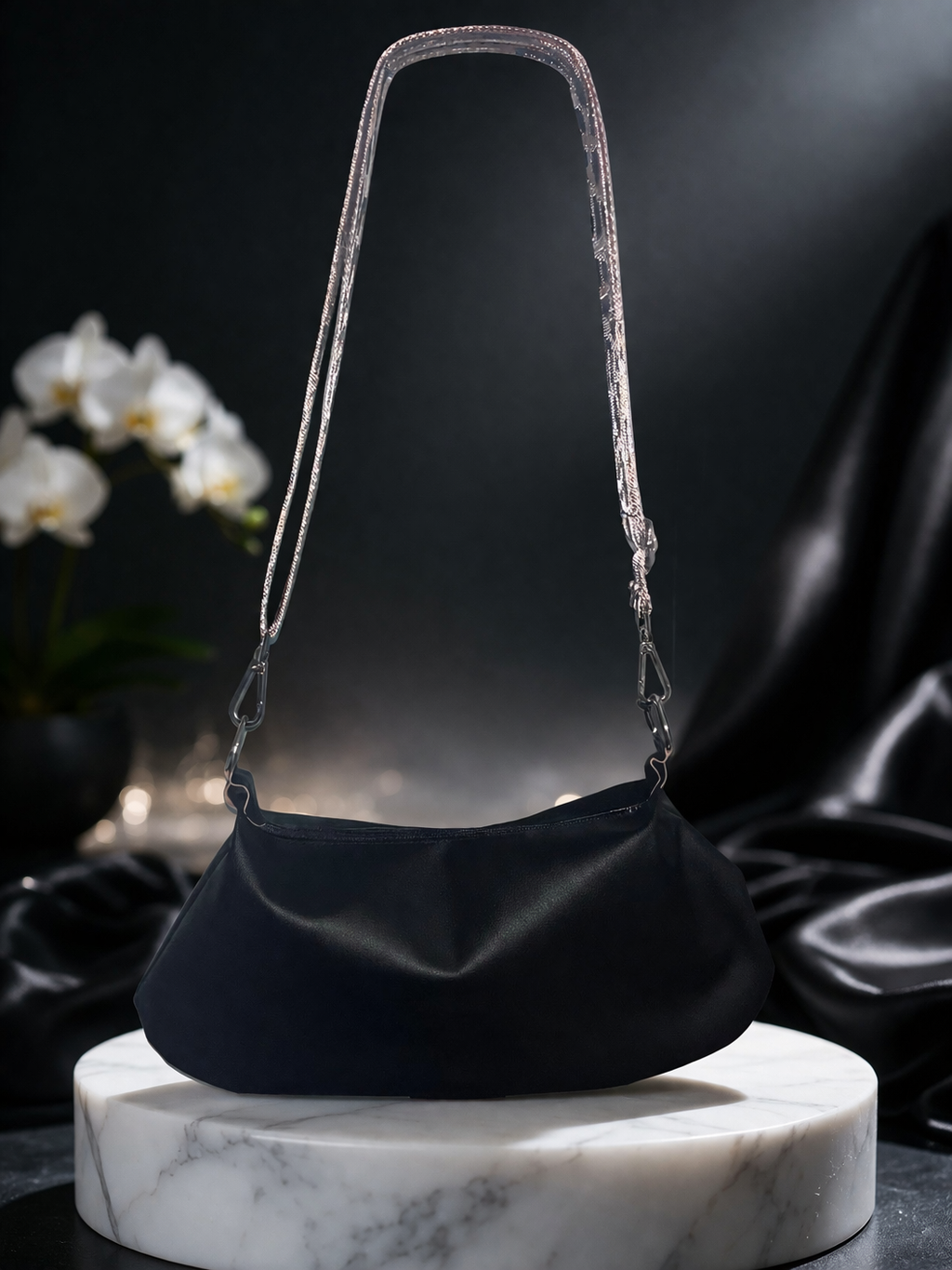 Sac demi-lune fait main – Taille M – Anse réglable – Stephy Couture