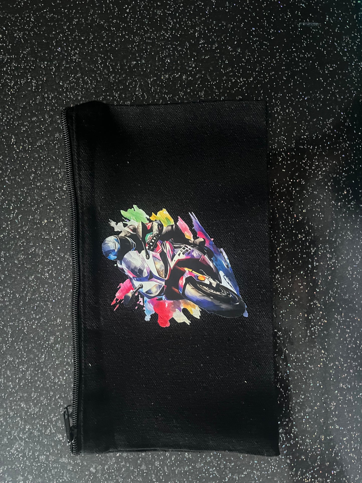 Pochette noire en coton zippée – motifs illustrés