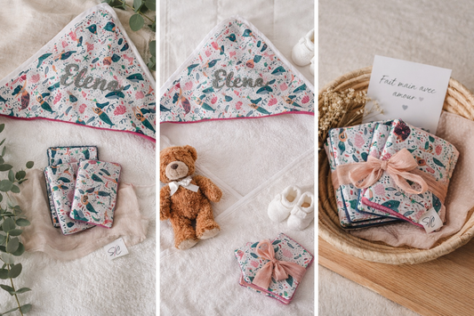 Cape de bain bébé personnalisée & lingettes lavables – Fait main