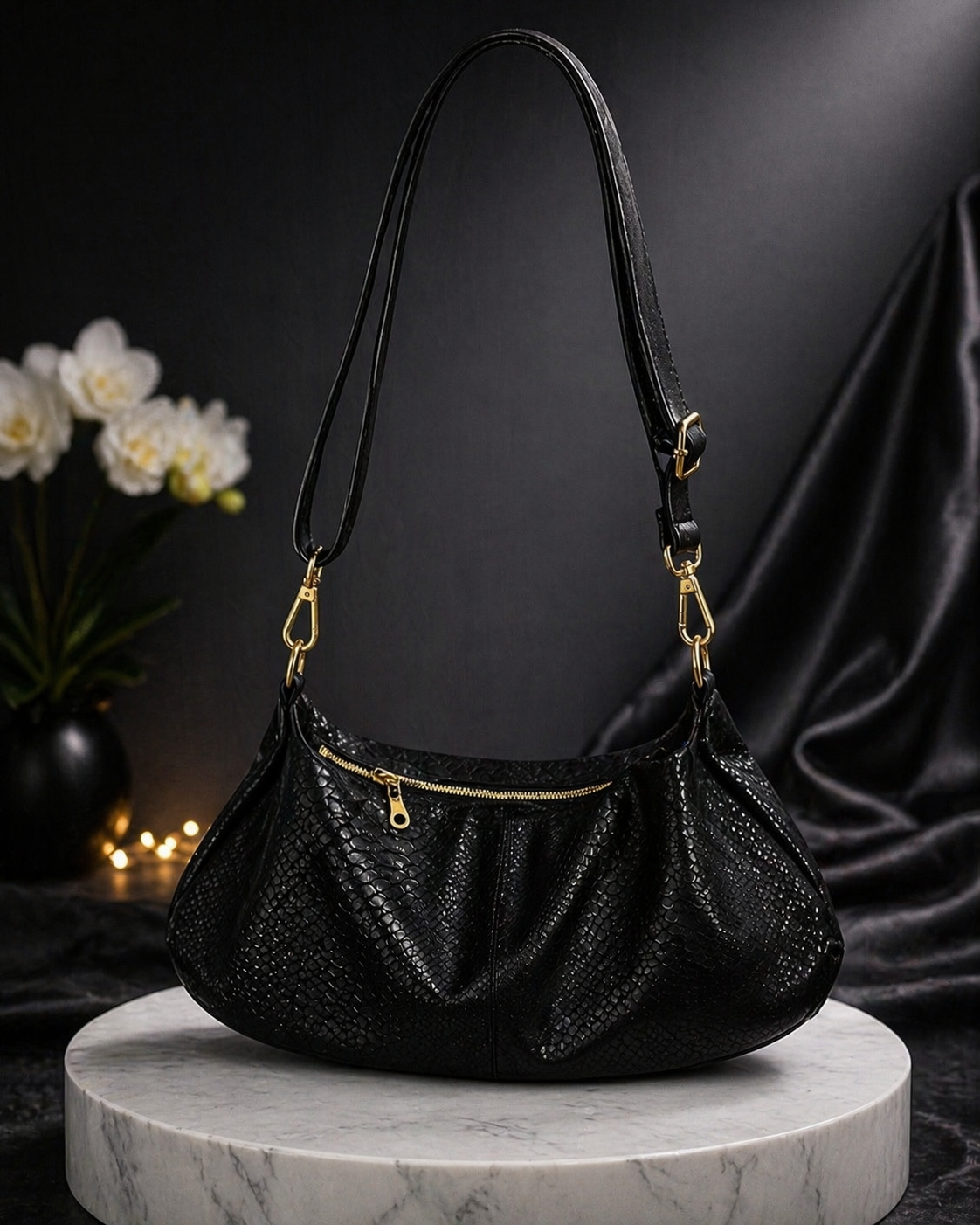 Sac demi-lune fait main – Taille M – Anse réglable – Stephy Couture